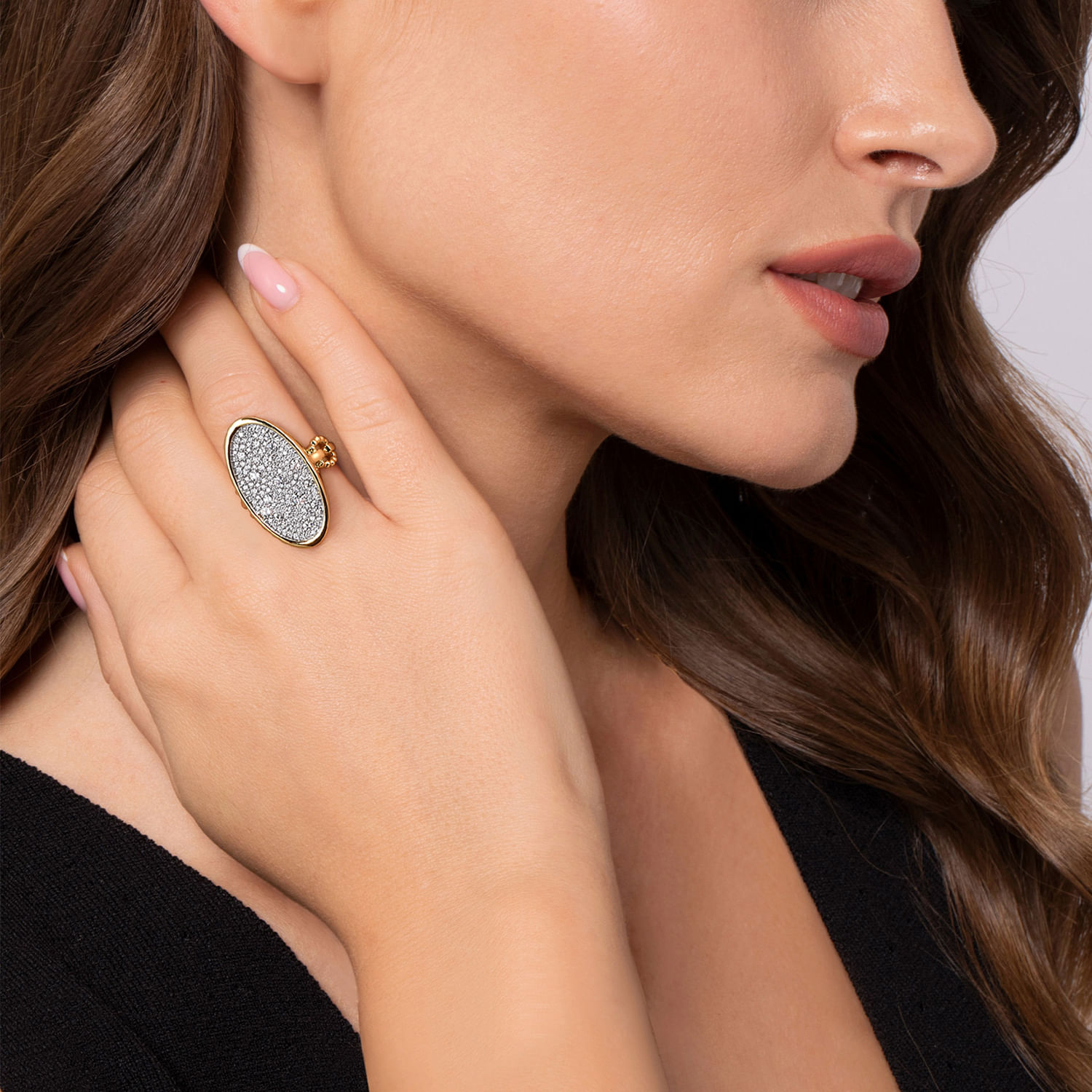 Bujukan Pave - 14K White  Yellow Gold Bujukan and Diamond Signet Ring