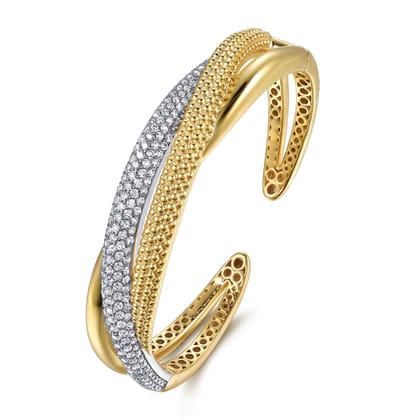 Bujukan Pave - 14K White Yellow Gold Bujukan and Diamond Split Bangle Bracelet