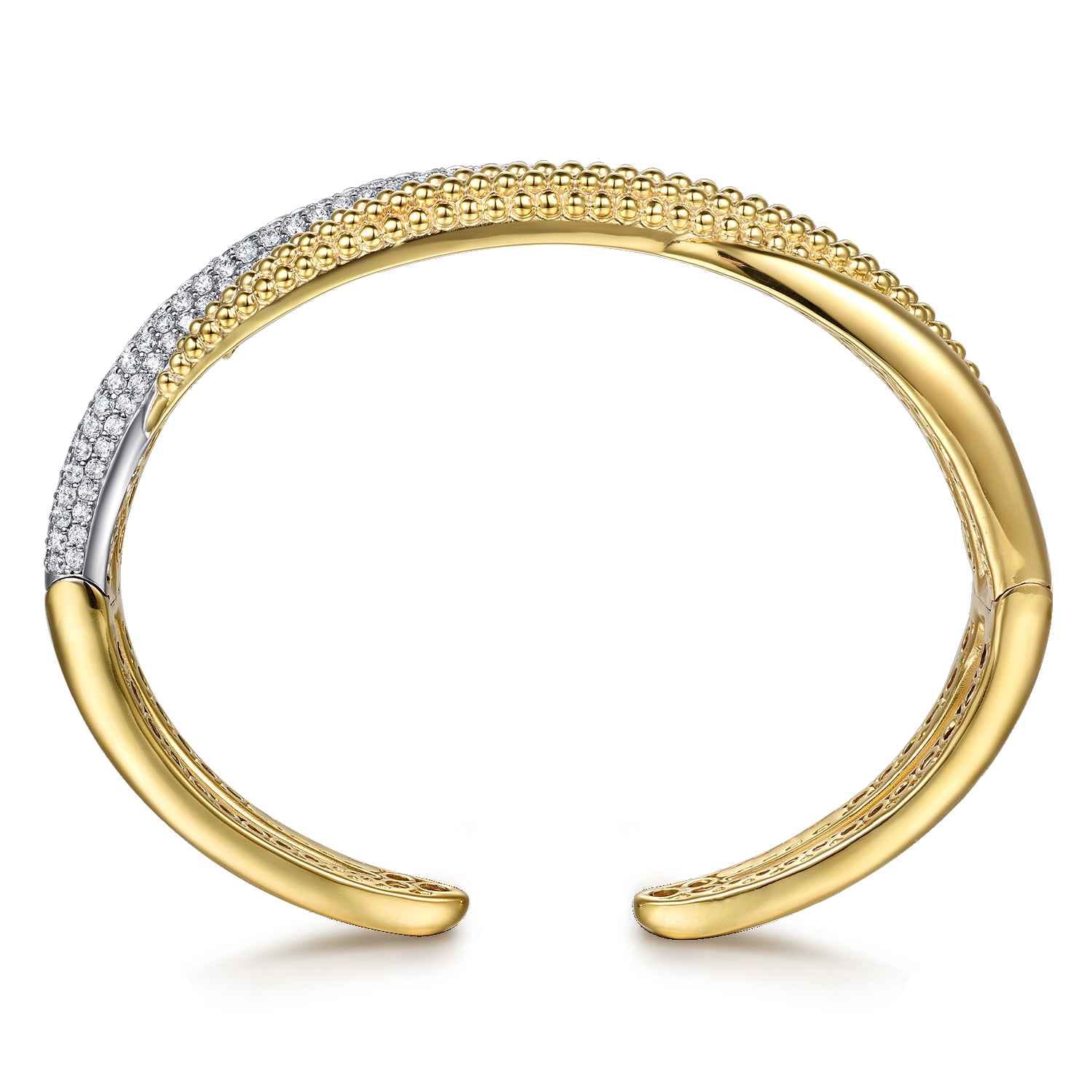 Bujukan Pave - 14K White Yellow Gold Bujukan and Diamond Split Bangle Bracelet - 2.9 ct - Shot 3