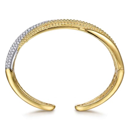 Bujukan Pave - 14K White Yellow Gold Bujukan and Diamond Split Bangle Bracelet