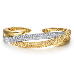 Bujukan Pave - 14K White  Yellow Gold Bujukan and Diamond Split Bangle Bracelet