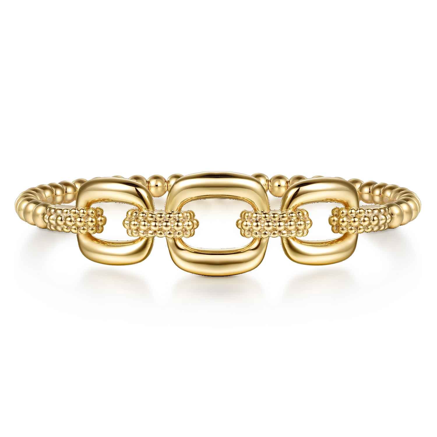 Bujukan Pave - 14K Yellow Gold Bujukan and Cushion Link Chain Bangle Bracelet - Shot 1