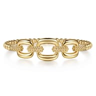 Bujukan Pave - 14K Yellow Gold Bujukan and Cushion Link Chain Bangle Bracelet