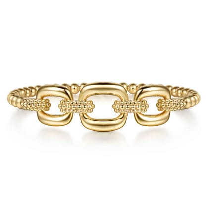 Bujukan Pave - 14K Yellow Gold Bujukan and Cushion Link Chain Bangle Bracelet