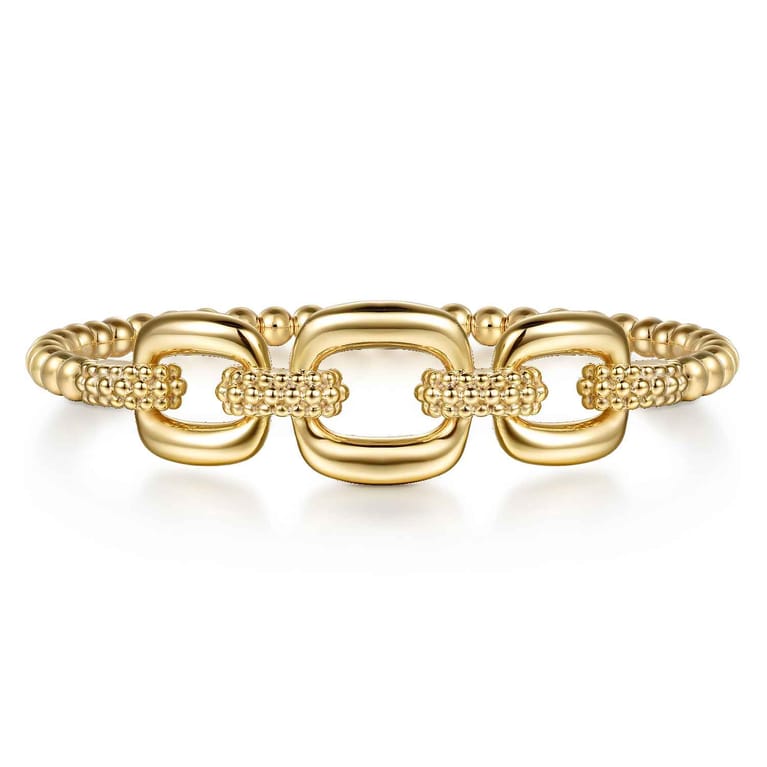 Bujukan Pave - 14K Yellow Gold Bujukan and Cushion Link Chain Bangle Bracelet - Shot 1