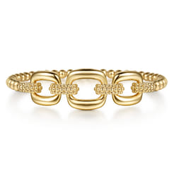 Bujukan Pave - 14K Yellow Gold Bujukan and Cushion Link Chain Bangle Bracelet