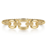 Bujukan Pave - 14K Yellow Gold Bujukan and Cushion Link Chain Bangle Bracelet