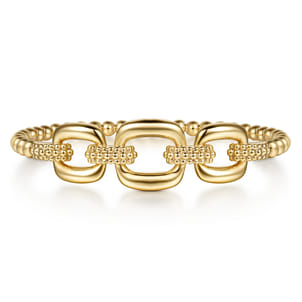 Bujukan Pave - 14K Yellow Gold Bujukan and Cushion Link Chain Bangle Bracelet