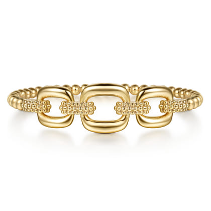Bujukan Pave - 14K Yellow Gold Bujukan and Cushion Link Chain Bangle Bracelet