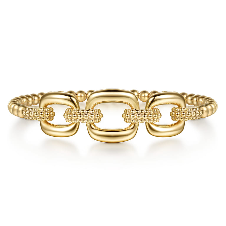 Bujukan Pave - 14K Yellow Gold Bujukan and Cushion Link Chain Bangle Bracelet - Shot 1