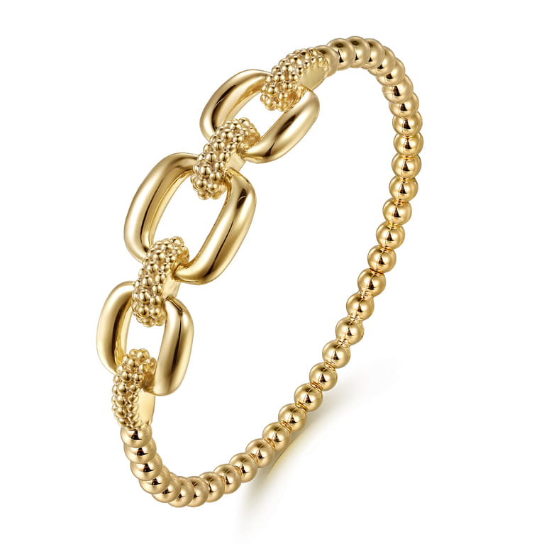 Bujukan Pave - 14K Yellow Gold Bujukan and Cushion Link Chain Bangle Bracelet - Shot 2