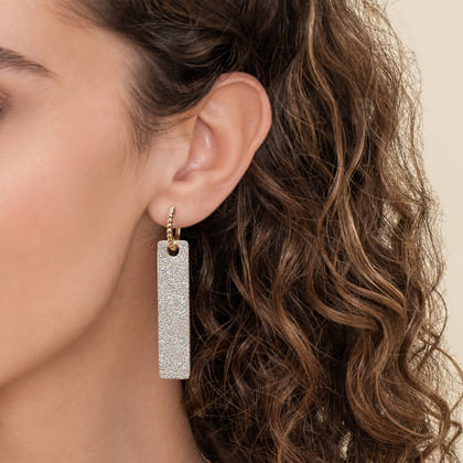 Bujukan Pave - 14K Yellow Gold Bujukan and Diamond Huggie Drop Earrings