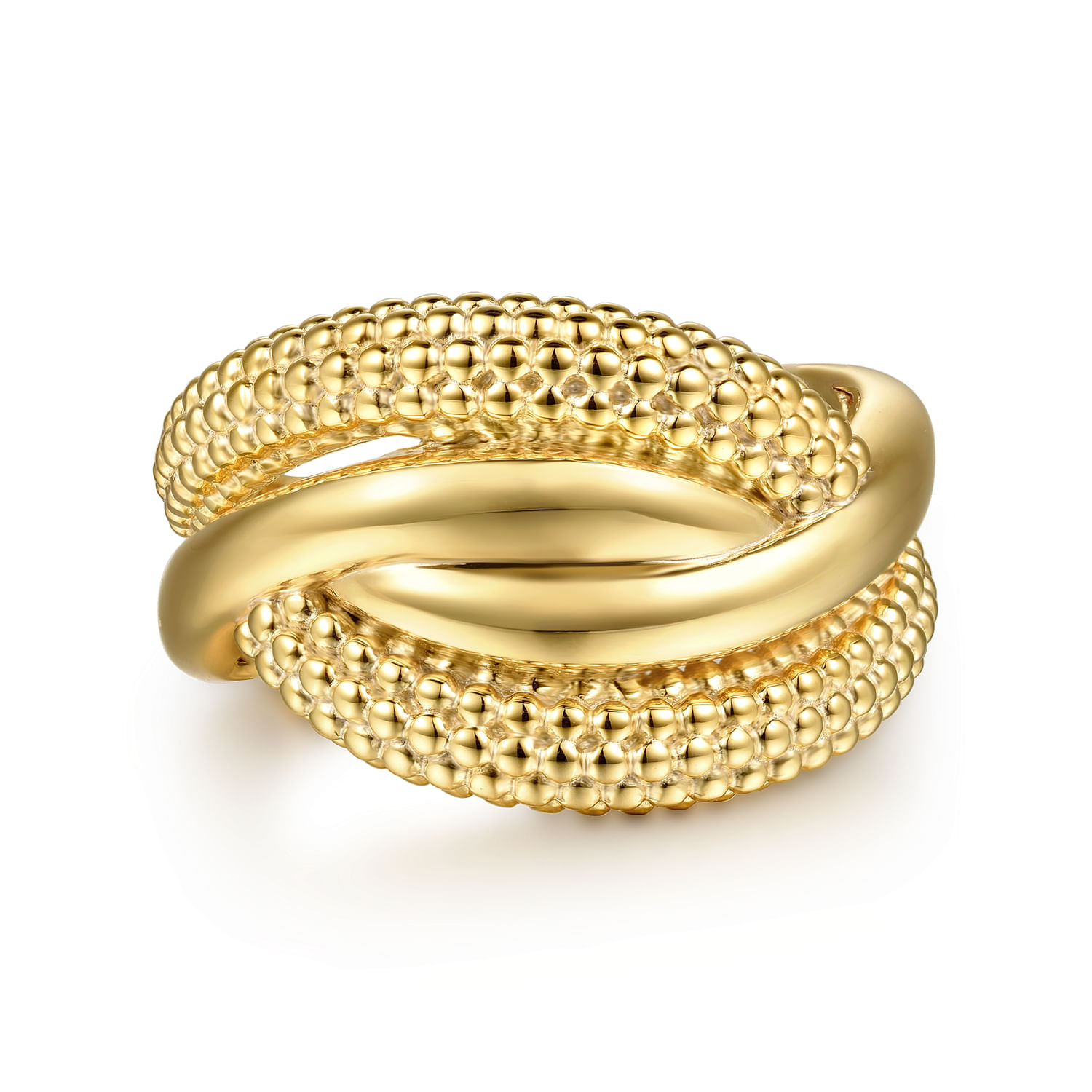 Bujukan Pave - 14K Yellow Plain Gold Bujukan Criss Cross Ring