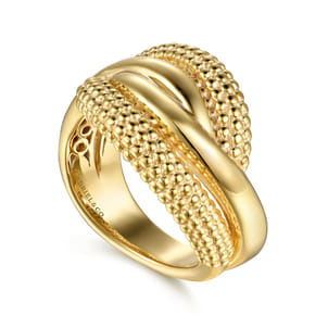 Bujukan Pave - 14K Yellow Plain Gold Bujukan Criss Cross Ring