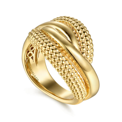 Bujukan Pave - 14K Yellow Plain Gold Bujukan Criss Cross Ring