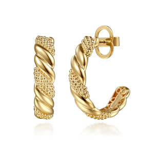 Bujukan Pave - 14K Yellow Plain Gold Bujukan J Hoop Stud Earrings