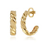 Bujukan Pave - 14K Yellow Plain Gold Bujukan J Hoop Stud Earrings