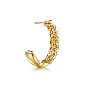 Bujukan Pave - 14K Yellow Plain Gold Bujukan J Hoop Stud Earrings