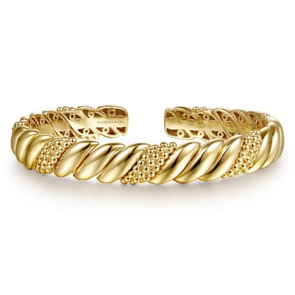 Bujukan Pave - 14K Yellow Plain Gold Bujukan Split Bangle Bracelet