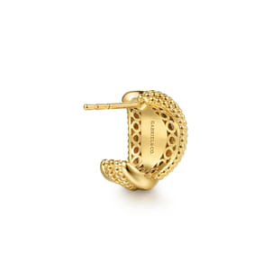 Bujukan Pave - 14K Yellow Plain Gold Bujukan Wrap J Hoop Stud Earrings