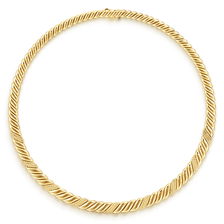 Bujukan Pave - 14K Yellow Plain Gold Pave Bujukan Necklace - Shot 1