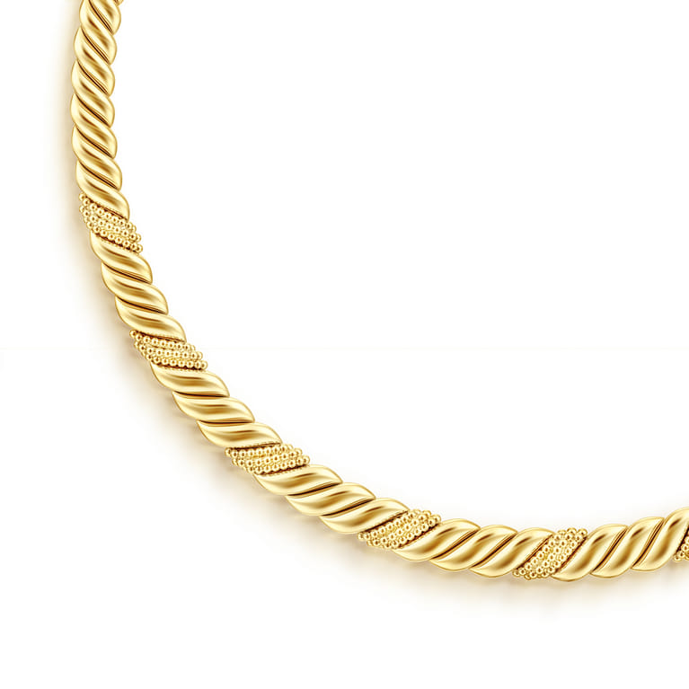 Bujukan Pave - 14K Yellow Plain Gold Pave Bujukan Necklace - Shot 2