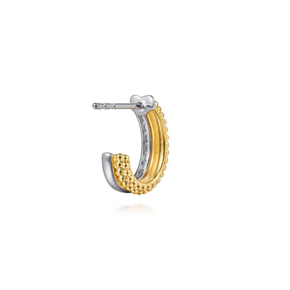 Bujukan Pave - J Hoop Earrings 14K White and Yellow Gold Diamond 0.35ct Bujukan