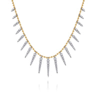 Bujukan Punk - 14K White  Yellow Gold Bead Chain Bujukan and Diamond Spike Droplet Necklace