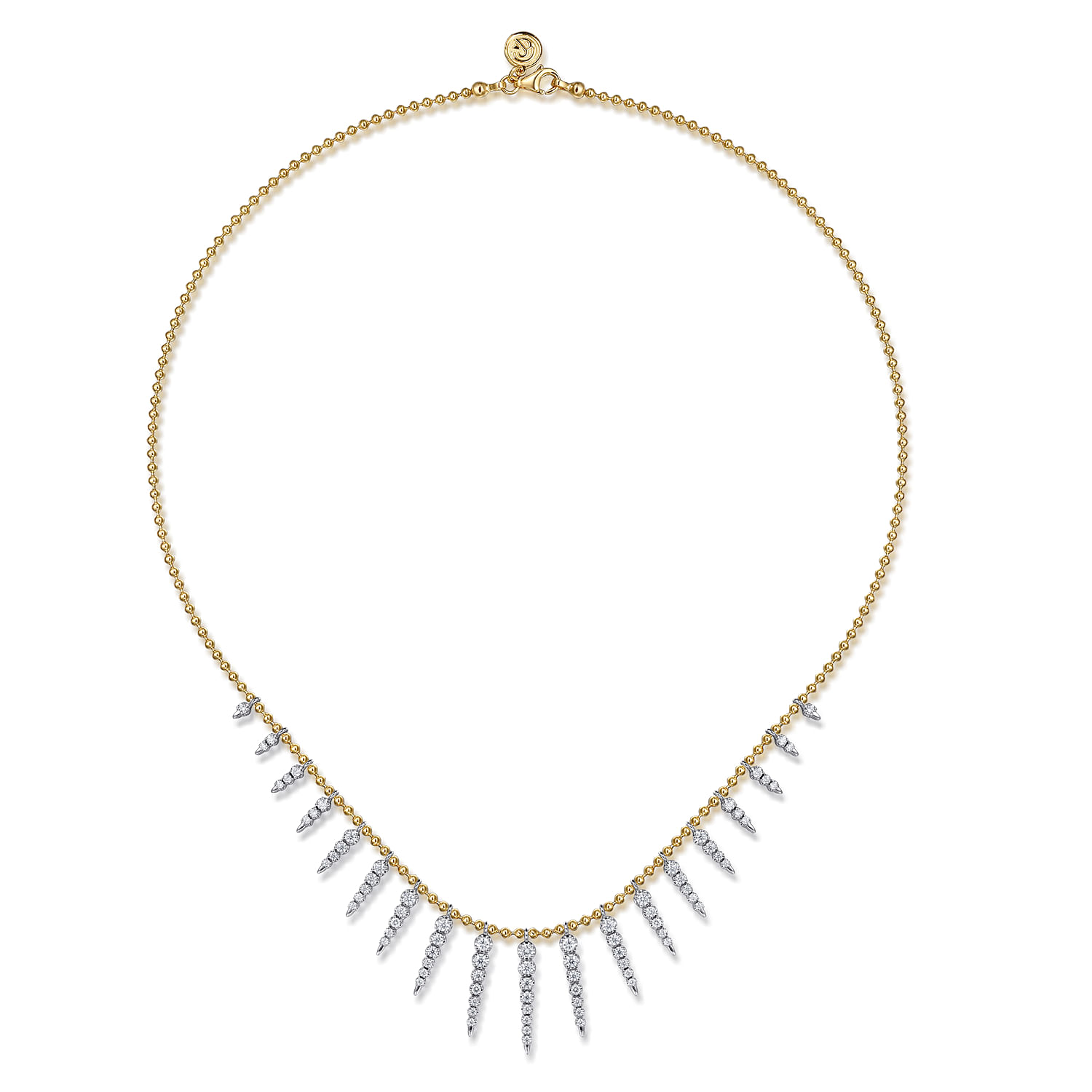 Bujukan Punk - 14K White  Yellow Gold Bead Chain Bujukan and Diamond Spike Droplet Necklace