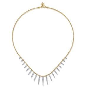 Bujukan Punk - 14K White  Yellow Gold Bead Chain Bujukan and Diamond Spike Droplet Necklace