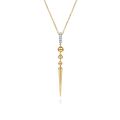 Bujukan Punk - 14K White  Yellow Gold Bujukan Bullet and Diamond Drop Necklace