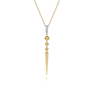 Bujukan Punk - 14K White  Yellow Gold Bujukan Bullet and Diamond Drop Necklace
