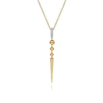 Bujukan Punk - 14K White  Yellow Gold Bujukan Bullet and Diamond Drop Necklace