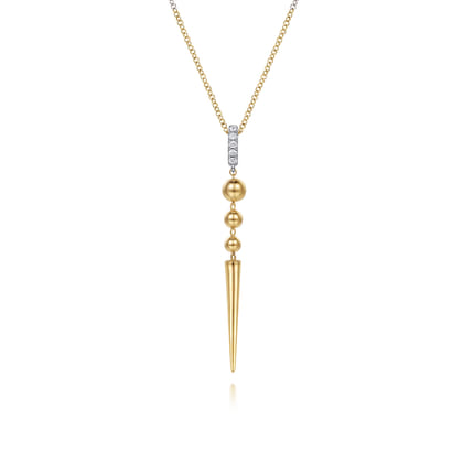 Bujukan Punk - 14K White  Yellow Gold Bujukan Bullet and Diamond Drop Necklace