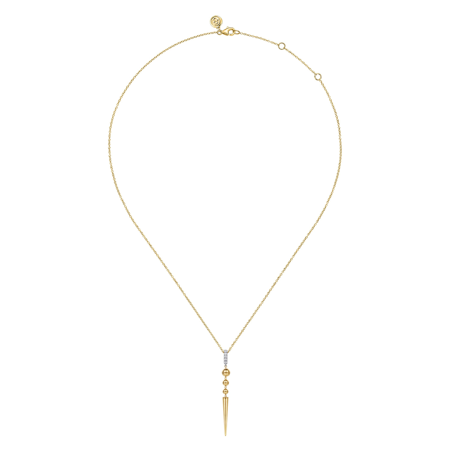Bujukan Punk - 14K White  Yellow Gold Bujukan Bullet and Diamond Drop Necklace