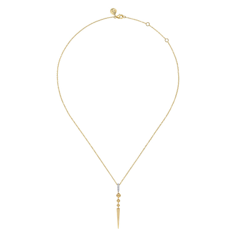 Bujukan Punk - 14K White  Yellow Gold Bujukan Bullet and Diamond Drop Necklace - 0.05 ct - Shot 2