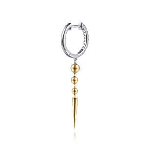 Bujukan Punk - 14K White  Yellow Gold Bujukan Bullet and Diamond Huggie Drop Earrings