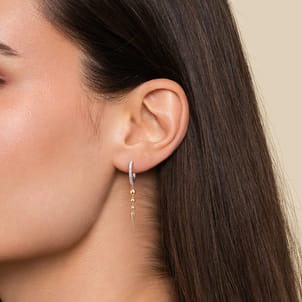 Bujukan Punk - 14K White  Yellow Gold Bujukan Bullet and Diamond Huggie Drop Earrings