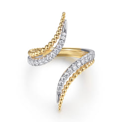 Bujukan Punk - 14K White  Yellow Gold Bujukan and Diamond Double Row Bypass Ring