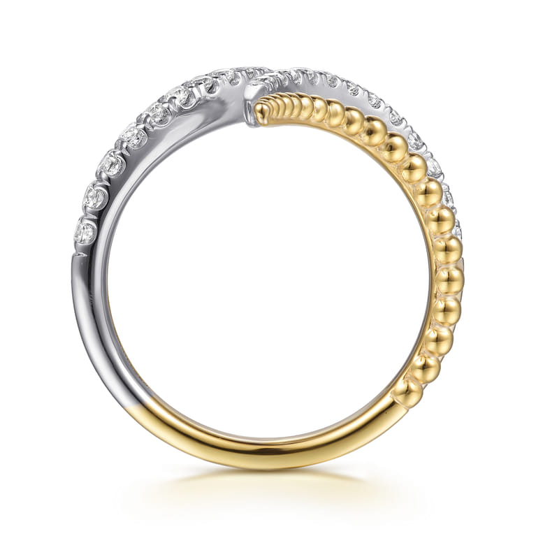 Bujukan Punk - 14K White  Yellow Gold Bujukan and Diamond Double Row Bypass Ring - 0.35 ct - Shot 2