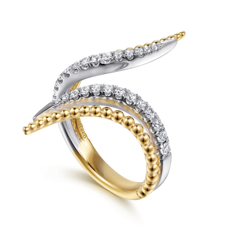 Bujukan Punk - 14K White  Yellow Gold Bujukan and Diamond Double Row Bypass Ring - 0.35 ct - Shot 3