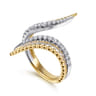 Bujukan Punk - 14K White  Yellow Gold Bujukan and Diamond Double Row Bypass Ring - 0.35 ct
