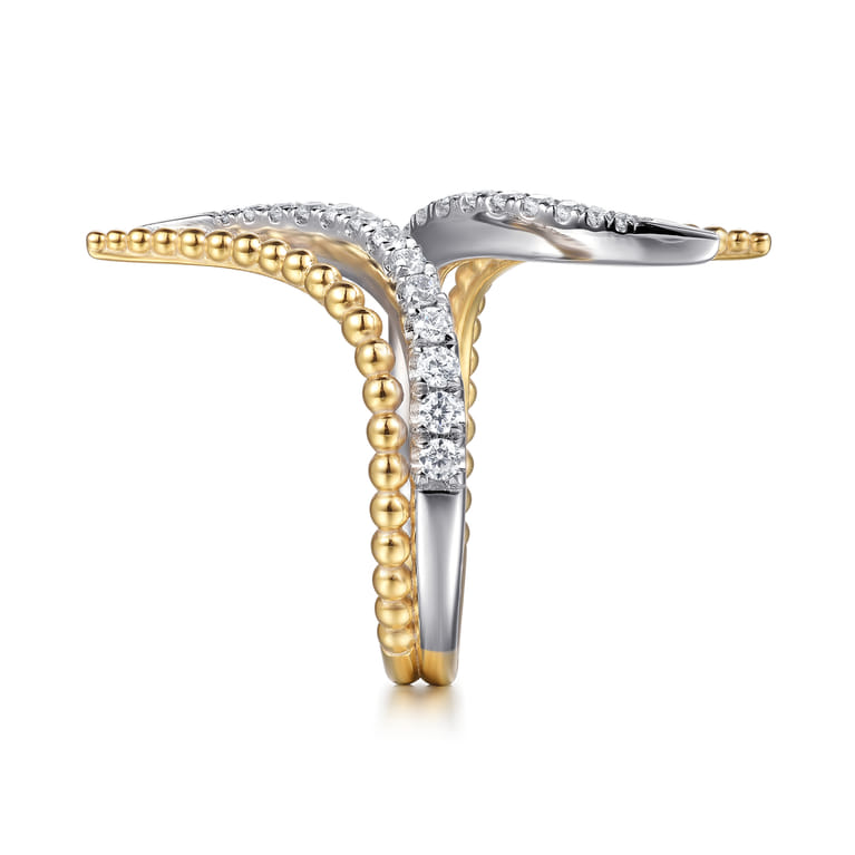 Bujukan Punk - 14K White  Yellow Gold Bujukan and Diamond Double Row Bypass Ring - 0.35 ct - Shot 4