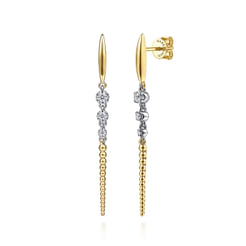 14K White & Yellow Gold Bujukan and Diamond Stud Drop Earrings