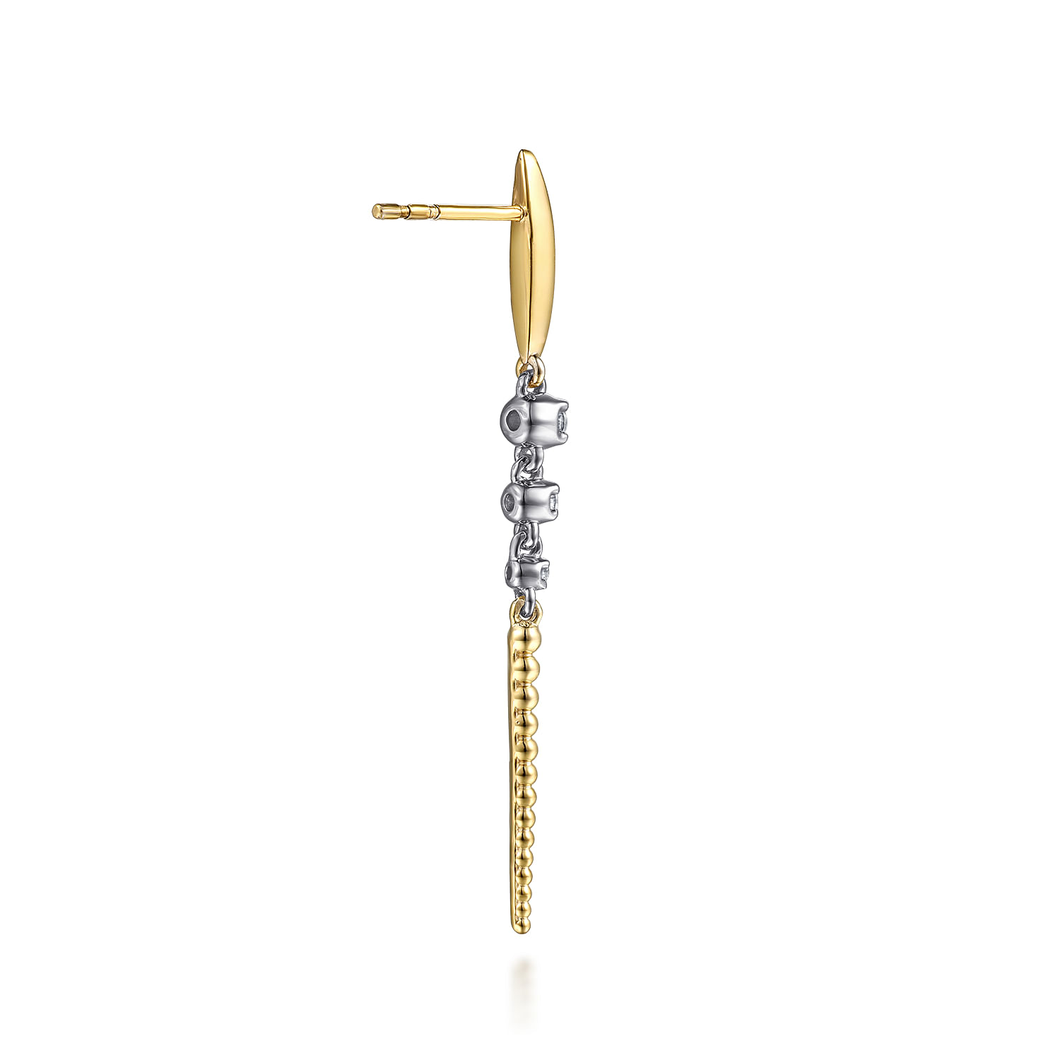 Bujukan Punk - 14K White  Yellow Gold Bujukan and Diamond Stud Drop Earrings - 0.18 ct - Shot 2