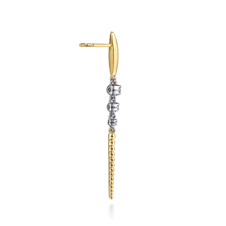 Bujukan Punk - 14K White  Yellow Gold Bujukan and Diamond Stud Drop Earrings - 0.18 ct - Shot 2