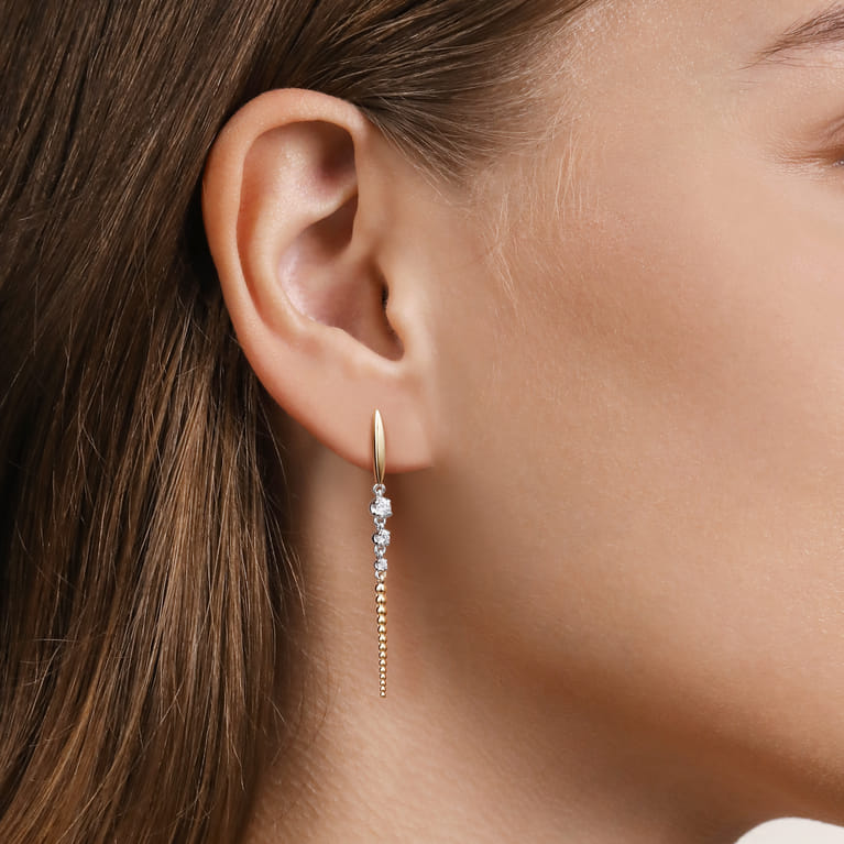 Bujukan Punk - 14K White  Yellow Gold Bujukan and Diamond Stud Drop Earrings - 0.18 ct - Shot 3