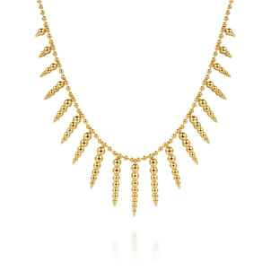 Bujukan Punk - 14K Yellow Gold Bead Chain and Bujukan Spike Droplet Necklace