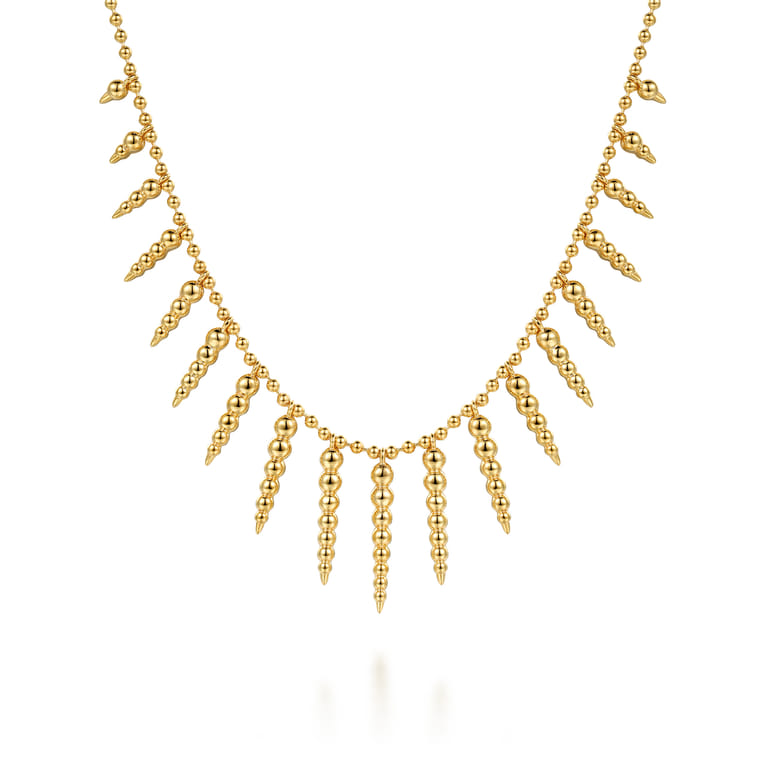 Bujukan Punk - 14K Yellow Gold Bead Chain and Bujukan Spike Droplet Necklace - Shot 1