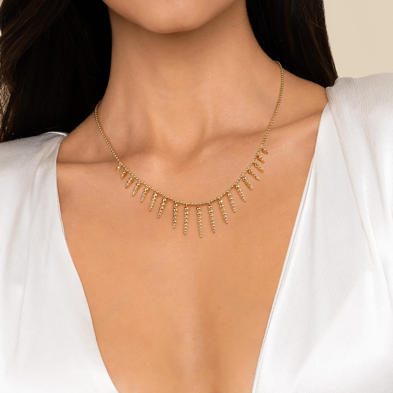 Bujukan Punk - 14K Yellow Gold Bead Chain and Bujukan Spike Droplet Necklace